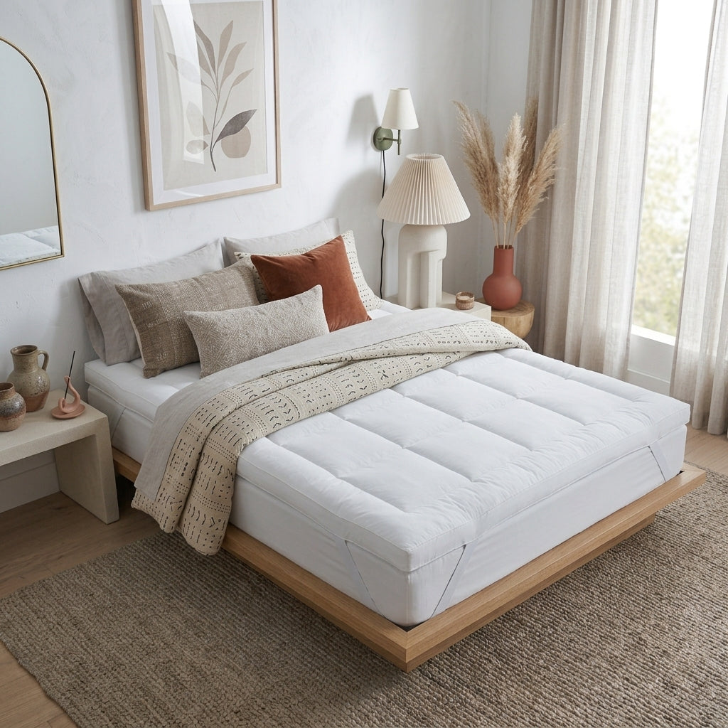 Elastic Band Mattress Topper Bundle with 2 Pillows & 4 Cushions